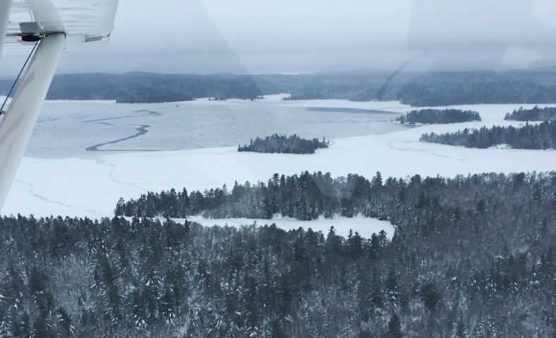 Aerial photo of freeze-up on Lake Temagami 2018